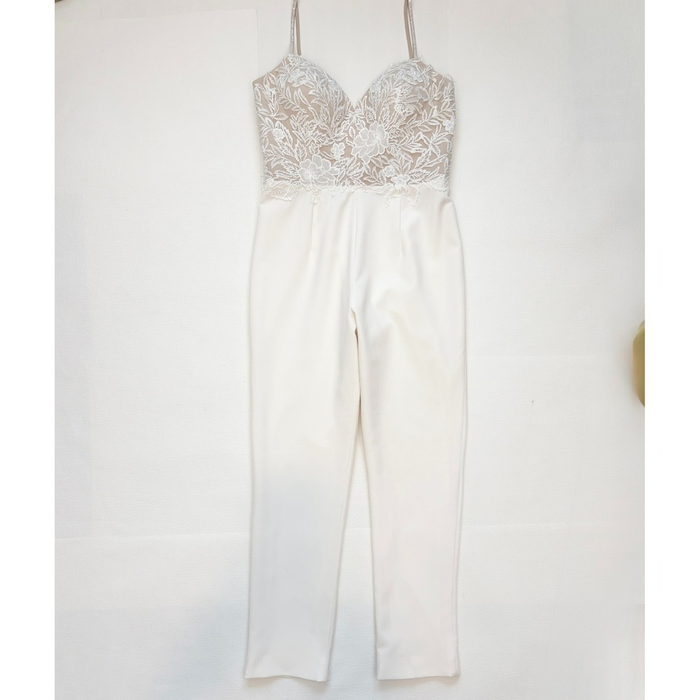 Justin Alexander Signature Jumpsuit Lace Bridal Wedding White Size 10
